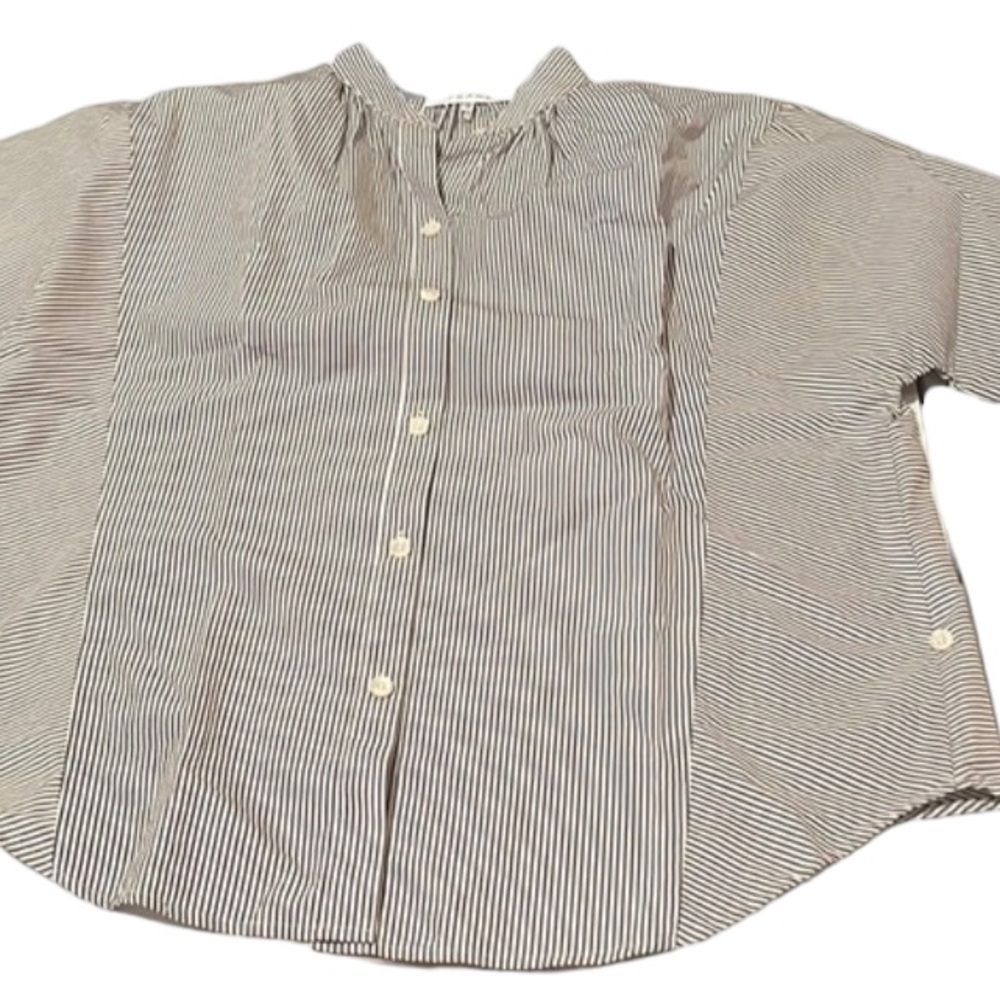 Frame Denim size XS navy blue & white stripe button down shirt short sleeve